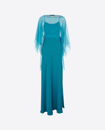 ALBERTA FERRETTI BLU / 42 ABITO CON DESIGN A STRATI E MANTELLA SUPERIORE IN MISTO SETA BLU DONNA