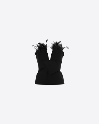 ALBERTA FERRETTI TOP NERO / 42 TOP IN VISCOSA STRETCH CON PIUME