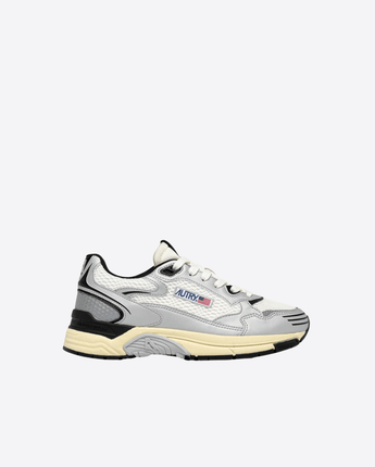 AUTRY SCARPE SNEAKERS HYPERWAY IN PELLE SINTETICA E MESH BIANCO ARGENTO E NERO