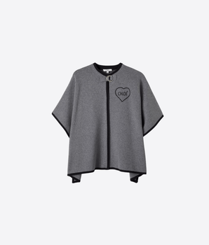 CHLOE CAPPA MANTELLA IN COTONE E LANA CON LOGO