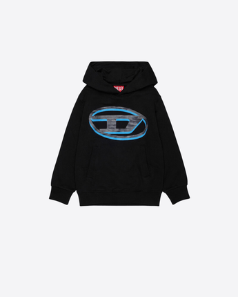 DIESEL FELPA HOODIE CON STAMPA OVAL D BICOLORE