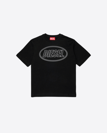 DIESEL T-SHIRT NERA IN COTONE CON STAMPA DIESEL J025820GRAI K900