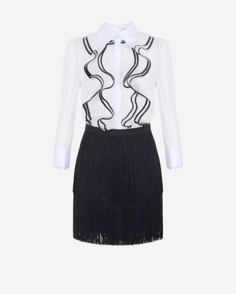 ELISABETTA FRANCHI ABITO ABITO IN GEORGETTE CON RUCHES E FRANGE
