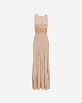 ELISABETTA FRANCHI ABITO BURRO/CARNE / 40 ABITO RED CARPET IN TULLE E JERSEY LUREX