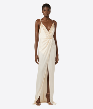 ELISABETTA FRANCHI ABITO NUDE / 42 ABITO RED CARPET CON CRISTALLI RICAMATI