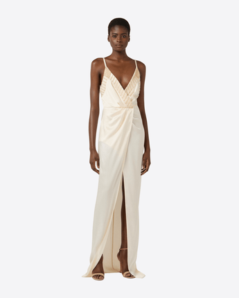 ELISABETTA FRANCHI ABITO NUDE / 42 ABITO RED CARPET CON CRISTALLI RICAMATI