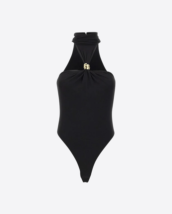 ELISABETTA FRANCHI BODY NERO / 40 BODY IN JERSEY CRÊPE CON DETTAGLIO GIOIELLO