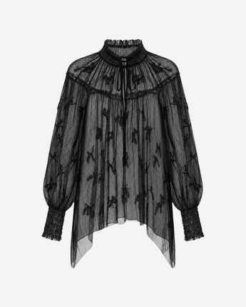ELISABETTA FRANCHI MAGLIA BLUSA IN PIZZO CON RUCHES