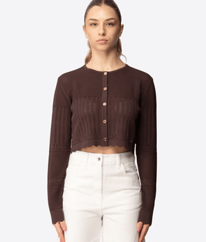 ELISABETTA FRANCHI MAGLIA CIOCCOLATO / 12A CARDIGAN IN COSTINA PUNZONATA