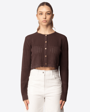 ELISABETTA FRANCHI MAGLIA CIOCCOLATO / 12A CARDIGAN IN COSTINA PUNZONATA