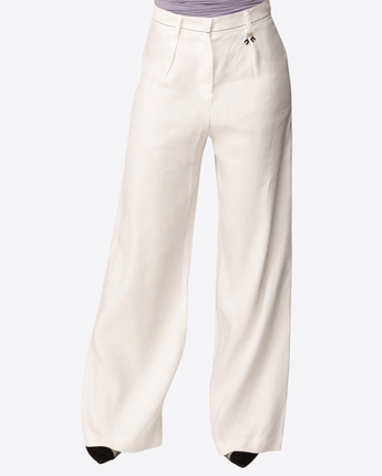 ELISABETTA FRANCHI PANTALONI AVORIO / 10A PANTALONI AMPI IN MISTO LINO