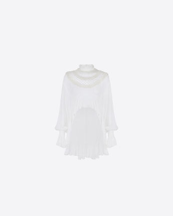 ELISABETTA FRANCHI TOP BLUSA IN GEORGETTE DI VISCOSA CON RUCHES