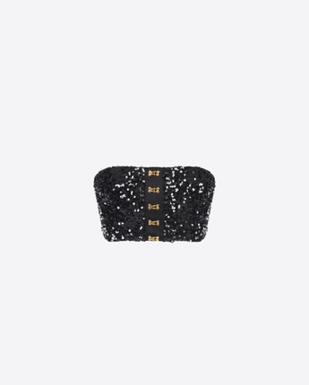 Elisabetta Franchi TOP NERO / 40 TOP CON PAILLETTES E GANCI GIOIELLO