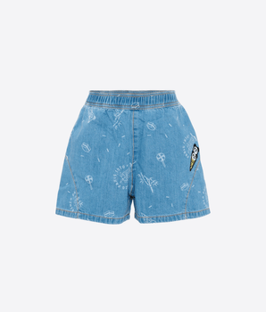 KENZO SHORTS SHORTS IN DENIM CON STAMPA
