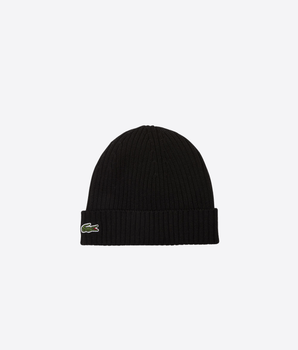 LACOSTE CAPPELLO NERO / UNI BERRETTO IN LANA SPAZZOLATA A COSTINE