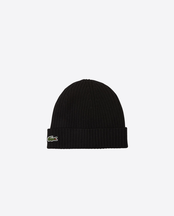 LACOSTE CAPPELLO NERO / UNI BERRETTO IN LANA SPAZZOLATA A COSTINE