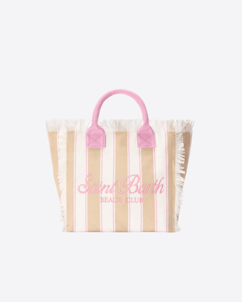 Mc2 Saint Barth BORSA BEIGE/ROSA / UNI BORSA VANITY REGULAR IN CANVAS A RIGHE VERTICALI BEIGE