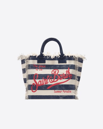 Mc2 Saint Barth BORSA BIANCO/BLU / UNI BORSA VANITY REGULAR IN CANVAS A RIGHE ORIZZONTALI BLU