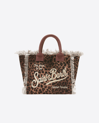 Mc2 Saint Barth BORSA LEOPARDATO / UNI BORSA VANITY REGULAR LEOPARDATA IN CANVAS CON FRANGE