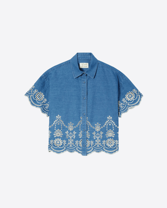 Mc2 Saint Barth CAMICIA CAMICIA CLEMENTINE IN CHAMBRAY CON RICAMO FLOREALE