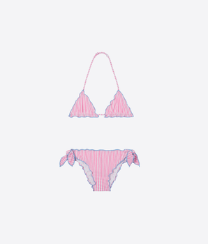 Mc2 Saint Barth COSTUME DA BAGNO BIKINI CRIS BIANCO E ROSA IN SEERSUCKER A RIGHE CON BORDI ARRICCIATI