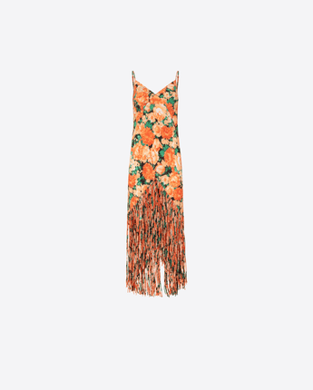 PINKO ABITO ABITO LUNGO CON FRANGE E STAMPA BOTANIC GARDEN