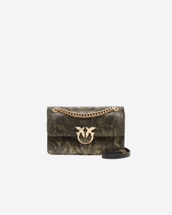 PINKO BORSA VERDE MILITARE / UNI MINI LOVE BAG ONE LIGHT CON STAMPA CAMOUFLAGE FULL STRASS