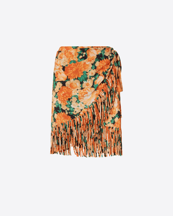 PINKO GONNA GONNA CORTA CON FRANGE E STAMPA BOTANIC GARDEN