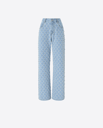 PINKO JEANS JEANS WIDE LEG CON DISEGNO ROMBI E STRASS PINKO