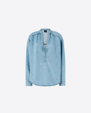 PINKO MAGLIA BLUSA IN DENIM CON OCCHIELLI