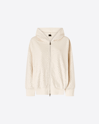PINKO MAGLIA FELPA FULL STRASS CON ZIP E CAPPUCCIO