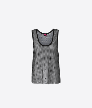 PINKO TOP CANOTTA EFFETTO RETE CON STRASS