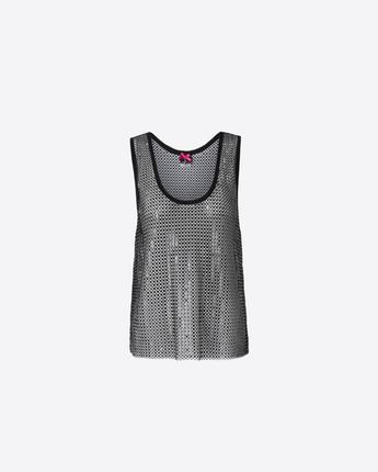 PINKO TOP CANOTTA EFFETTO RETE CON STRASS