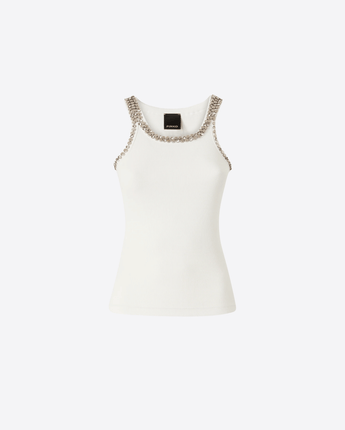 PINKO TOP PINKO A COSTINE BIANCO CON RICAMI GIOIELLO
