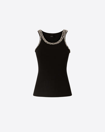 PINKO TOP PINKO A COSTINE NERO CON RICAMI GIOIELLO