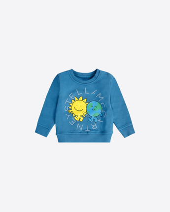 Stella McCartney Felpa blu per neonato con mondo e sole sorridenti