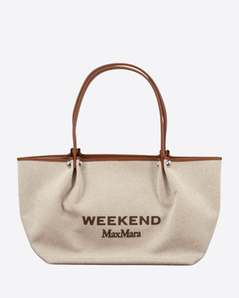 WEEKEND MAX MARA BORSA BEIGE/MARRONE / UNI TOTE BAG IN CANVAS DI COTONE
