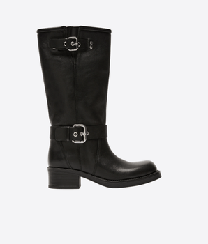 WEEKEND MAX MARA SCARPE STIVALE BIKER IN PELLE NERO
