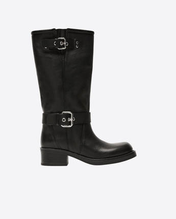 WEEKEND MAX MARA SCARPE STIVALE BIKER IN PELLE NERO
