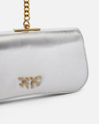 PINKO | BORSETTA CLUTCH LAMINATA CON BRACCIALE DORATO