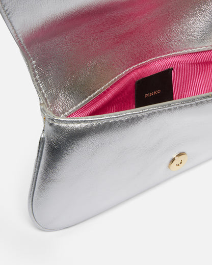 PINKO | BORSETTA CLUTCH LAMINATA CON BRACCIALE DORATO