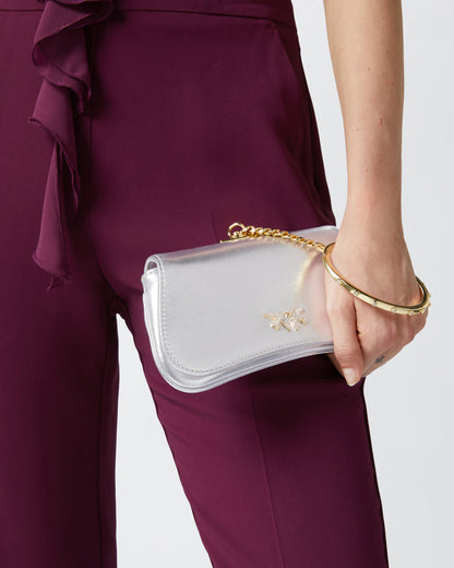 PINKO | BORSETTA CLUTCH LAMINATA CON BRACCIALE DORATO