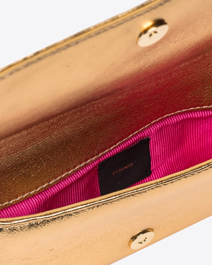 PINKO | BORSETTA CLUTCH LAMINATA CON BRACCIALE DORATO