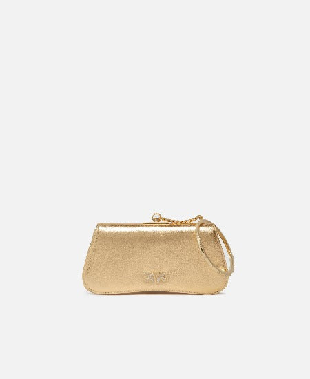 PINKO | BORSETTA CLUTCH LAMINATA CON BRACCIALE DORATO