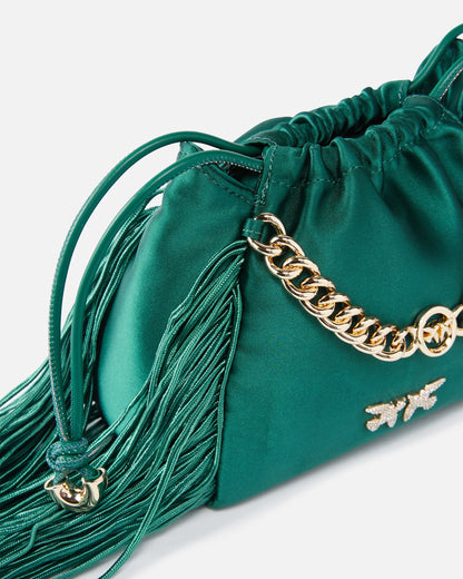 PINKO | MINI BORSA POCHETTE IN SATIN CON FRANGE