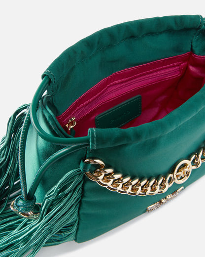 PINKO | MINI BORSA POCHETTE IN SATIN CON FRANGE