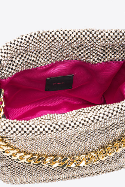 PINKO | MINI BORSA POCHETTE IN MAGLIA STRASS