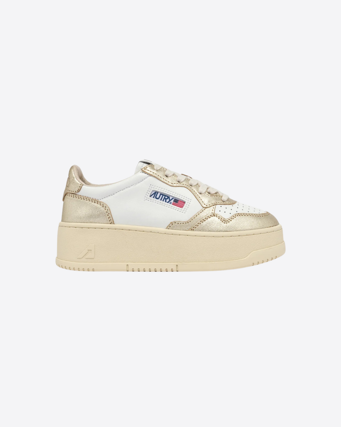 SNEAKERS MEDALIST PLATFORM IN PELLE BIANCA E METALLIZZATA PLATINO