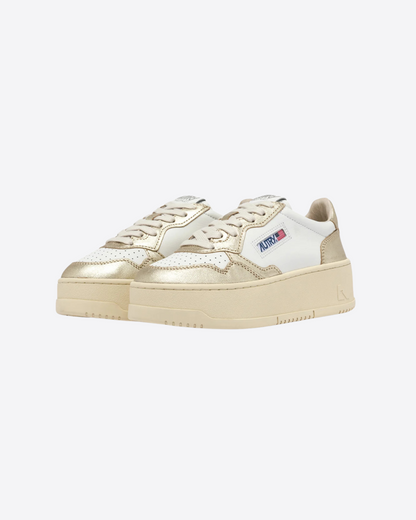 SNEAKERS MEDALIST PLATFORM IN PELLE BIANCA E METALLIZZATA PLATINO