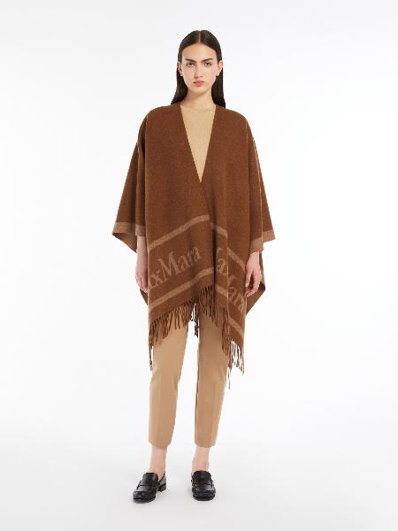 MAX MARA | PONCHO IN LANA CON LOGO JACQUARD